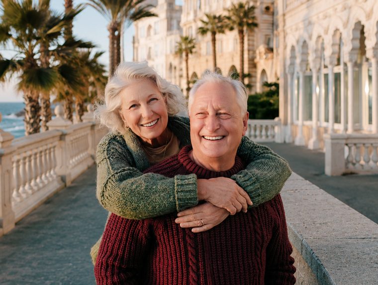 A couple smiling after dental treatment abroad